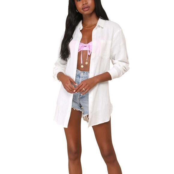 Lulus Tops - Lulus Easy To See White Cotton Oversized Button-Up Top size Large